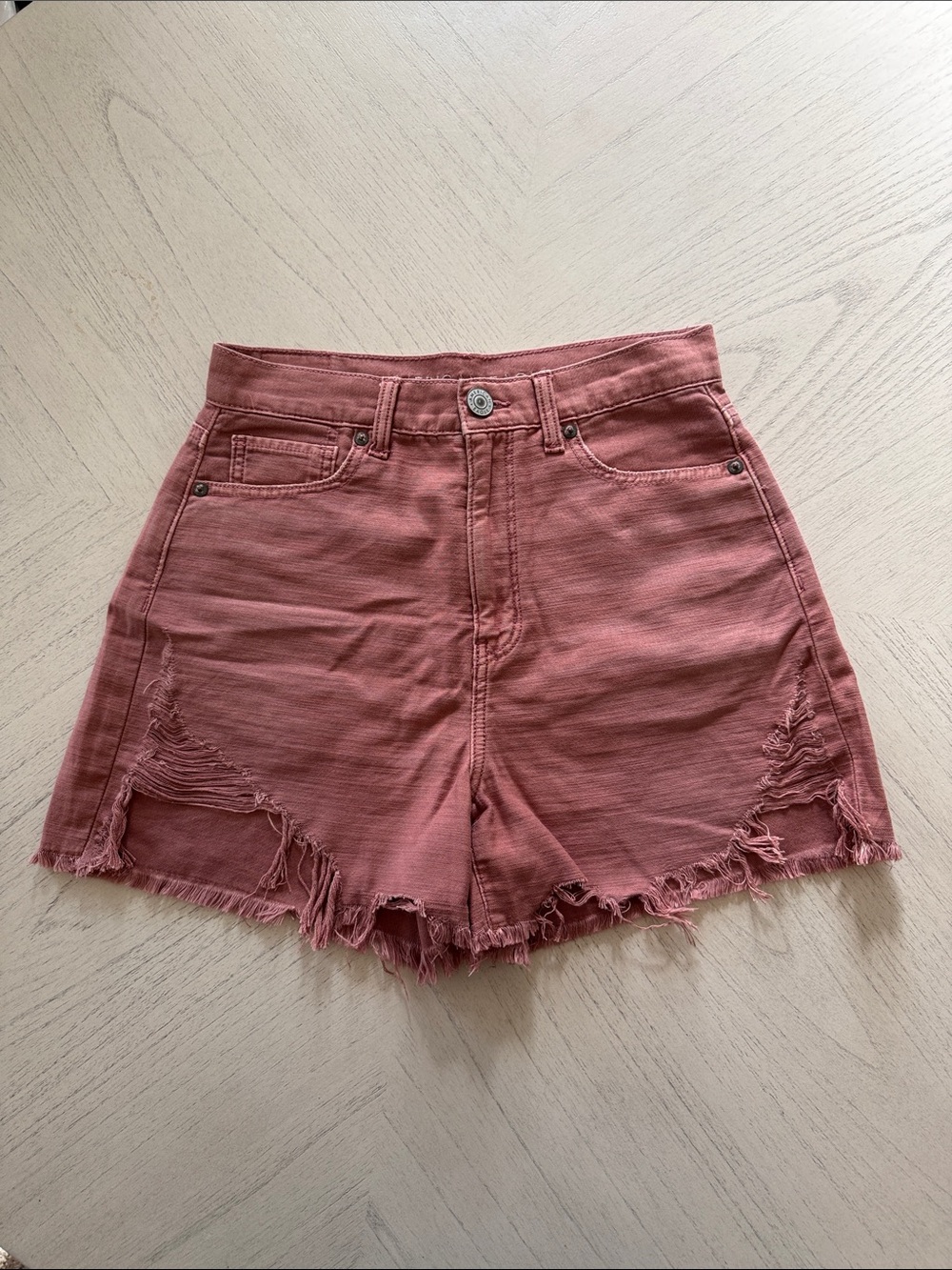 American Eagle Highest Waist Distressed Denim Shorts Rust - Size 2 - [PH1105]